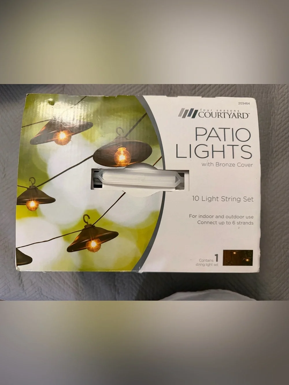 Four Season Courtyard Bronze Patio String Lights - 10-Light Set